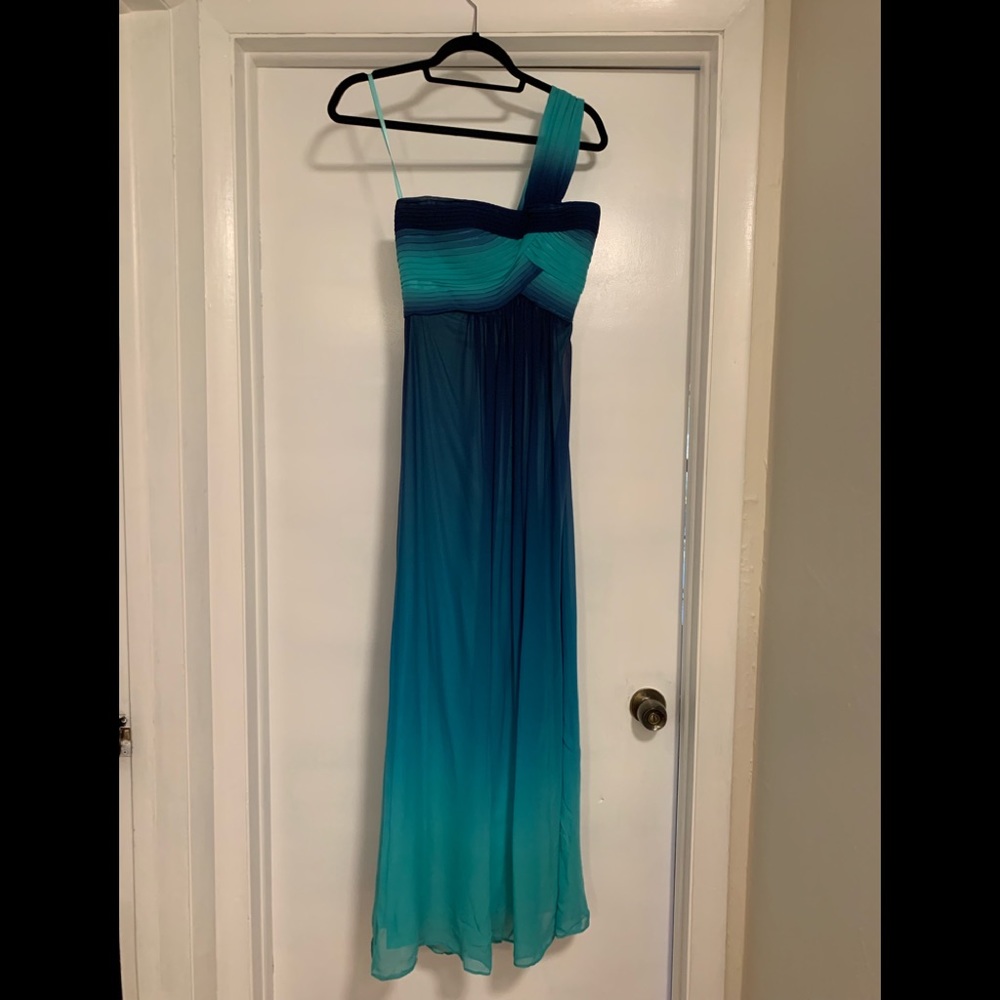 BCBG MaxAzria blue and turquoise formal gown